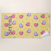 Monogram Pink and Yellow Heart Beach Handtuch (Vorderseite)