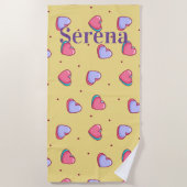 Monogram Pink and Yellow Heart Beach Handtuch (Vorderseite)