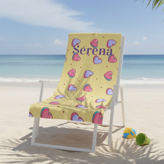 Monogram Pink and Yellow Heart Beach Handtuch