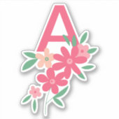 Monogram Pink Aquamarin Dainty Illustrierte Blume Aufkleber (Vorderseite)
