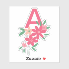 Monogram Pink Aquamarin Dainty Illustrierte Blume Aufkleber