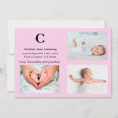 Monogram Pink Baby Girl Geburtskarte Einladung (Vorderseite)