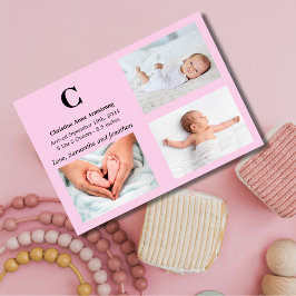 Monogram Pink Baby Girl Geburtskarte Einladung