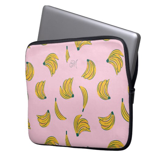 Monogram Pink Banana Muster Laptopschutzhülle (Vorderseite Links)