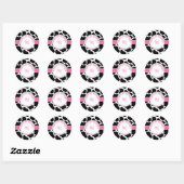Monogram Pink Black Cow Print Birthday Name Runder Aufkleber (Blatt)