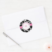 Monogram Pink Black Cow Print Birthday Name Runder Aufkleber (Umschlag)