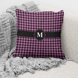 Monogram Pink Black Gingham Kariert Prüfmuster Kissen