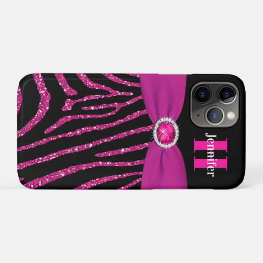 Monogram Pink, Black Glitzer Zebra iPhone 11 Fall Case-Mate iPhone Hülle (Rückseite (Horizontal))