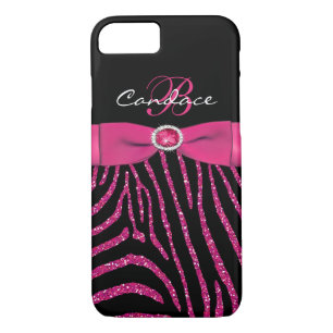 Monogram Pink, Black Glitzer Zebra iPhone 7 Fall Case-Mate iPhone Hülle