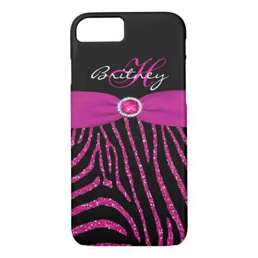 Monogram Pink, Black Glitzer Zebra iPhone 7 Fall Case-Mate iPhone Hülle (Rückseite)