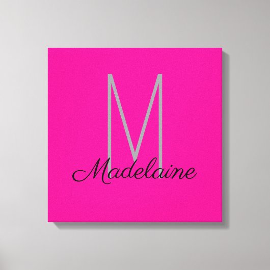 Monogram Pink Black Personal Elegant Leinwanddruck (Vorderseite)
