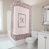 Monogram Pink Black Polka Dot Gepunktete Punkte Duschvorhang (Beispiel)