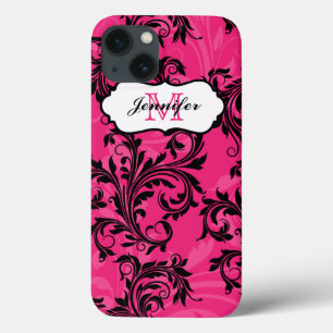 Monogram Pink Black Scrolls Wirbel iPad 2/3/4 Case