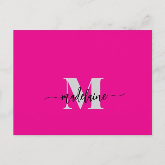 Monogram Pink Black Silver Color Personal Postkarte (Vorderseite)
