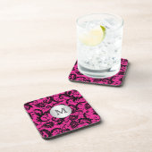 Monogram Pink Black Silver Damask Untersetzer Set (Rechte Seite)