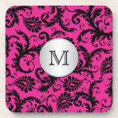 Monogram Pink Black Silver Damask Untersetzer Set (Vorderseite)