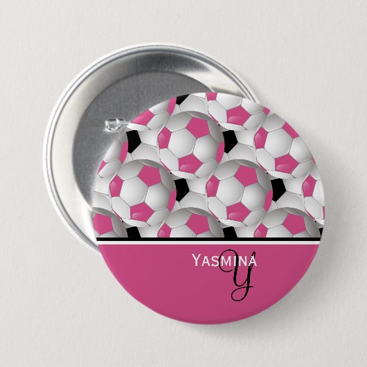 Monogram Pink Black Soccer Ball Pattern Button (Vorne & Hinten)