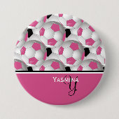 Monogram Pink Black Soccer Ball Pattern Button (Vorderseite)