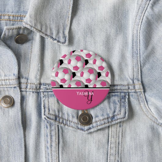 Monogram Pink Black Soccer Ball Pattern Button (Beispiel)