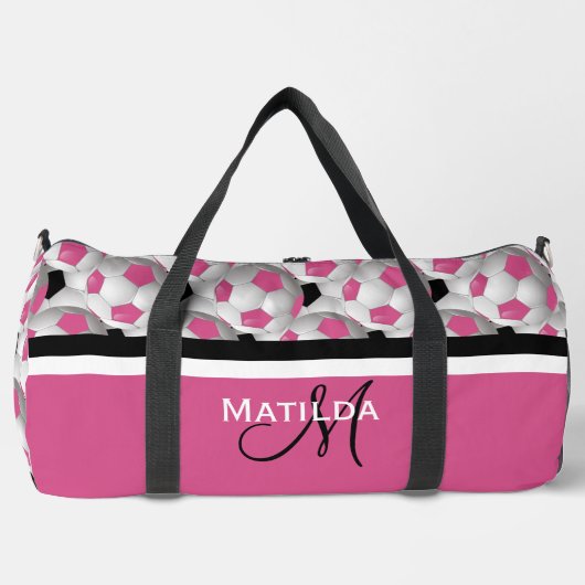 Monogram Pink Black Soccer Ball Pattern Duffle Bag (Vorderseite)