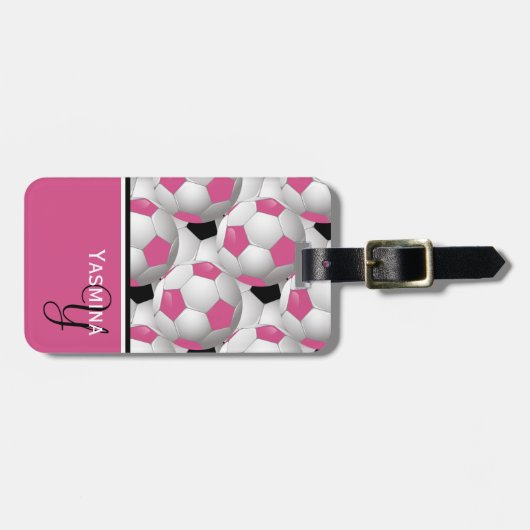 Monogram Pink Black Soccer Ball Pattern Gepäckanhänger (Vorderseite horizontal)