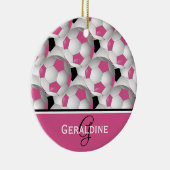 Monogram Pink Black Soccer Ball Pattern Keramikornament (Rechts)