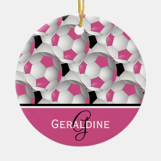 Monogram Pink Black Soccer Ball Pattern Keramikornament (Vorne)