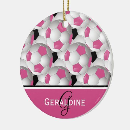 Monogram Pink Black Soccer Ball Pattern Keramikornament (Links)