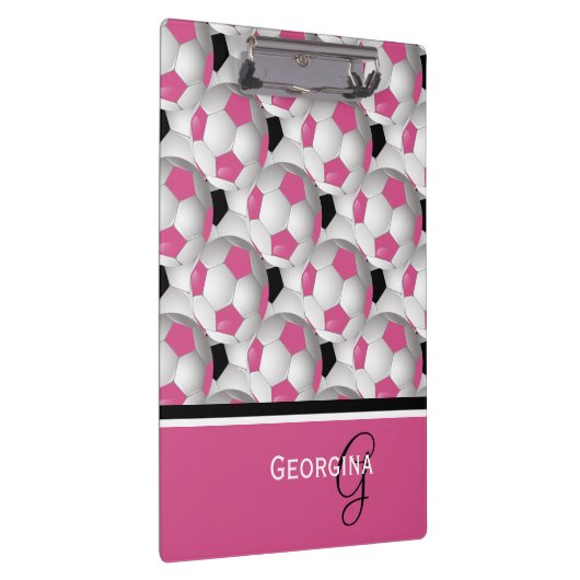 Monogram Pink Black Soccer Ball Pattern Klemmbrett (Rechts)