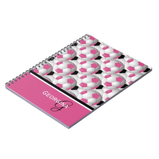 Monogram Pink Black Soccer Ball Pattern Notizblock (Linke Seite)