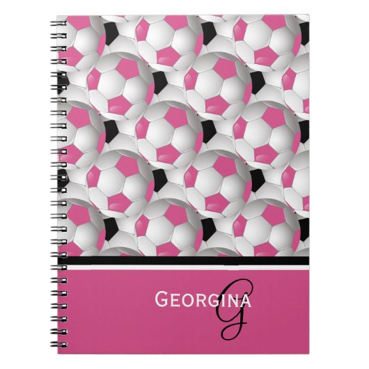Monogram Pink Black Soccer Ball Pattern Notizblock (Vorderseite)