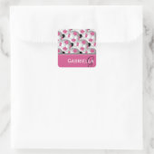 Monogram Pink Black Soccer Ball Pattern Quadratischer Aufkleber (Tasche)