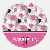 Monogram Pink Black Soccer Ball Pattern Runder Aufkleber (Vorderseite)