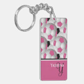Monogram Pink Black Soccer Ball Pattern Schlüsselanhänger (Vorderseite links)