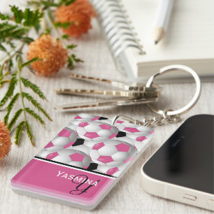 Monogram Pink Black Soccer Ball Pattern Schlüsselanhänger