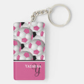 Monogram Pink Black Soccer Ball Pattern Schlüsselanhänger (Rückseite)