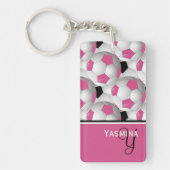 Monogram Pink Black Soccer Ball Pattern Schlüsselanhänger (Vorderseite)