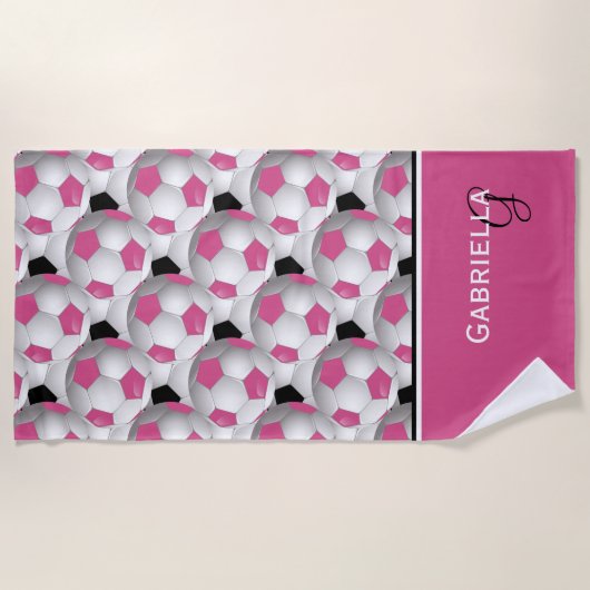 Monogram Pink Black Soccer Ball Pattern Strandtuch (Vorderseite)