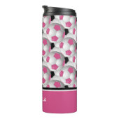 Monogram Pink Black Soccer Ball Pattern Thermosbecher (Nach rechts gedreht)