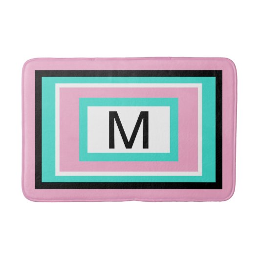 Monogram Pink Black Turquoise Geometric Badematte (Vorderseite)