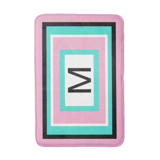 Monogram Pink Black Turquoise Geometric Badematte (Vorderseite Vertikal)