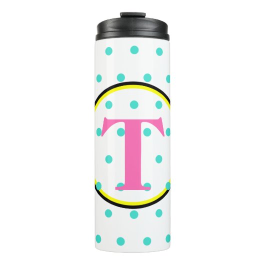 Monogram Pink Black Turquoise Punkte Thermosbecher (Vorderseite)