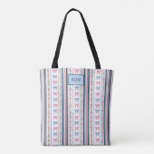 Monogram Pink Blue Coquette Bow Striped Trendy Tasche (Rückseite)