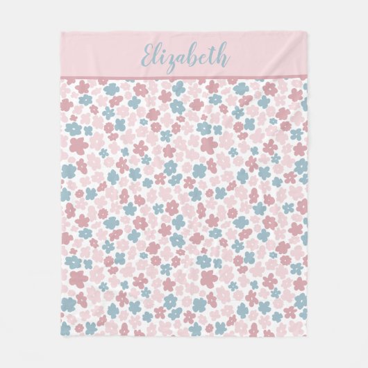 Monogram Pink Blue Floral Modern Boho Trendy Gesch Fleecedecke (Vorderseite)