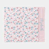 Monogram Pink Blue Floral Modern Boho Trendy Gesch Fleecedecke (Vorderseite (Horizontal))