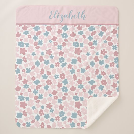 Monogram Pink Blue Floral Modern Boho Trendy Gesch Sherpadecke (Vorderseite)