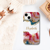 Monogram Pink Blue Gold Wash Aquarell Abstrakt Case-Mate iPhone Hülle