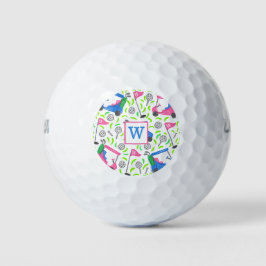 Monogram Pink Blue Green Golf Preppy Golfball