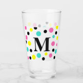 Monogram Pink Blue Yellow Polka Dots Glas (Rückseite)