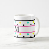 Monogram Pink Blue Yellow Polka Dots Kaffeetasse (VorderseiteRechts)